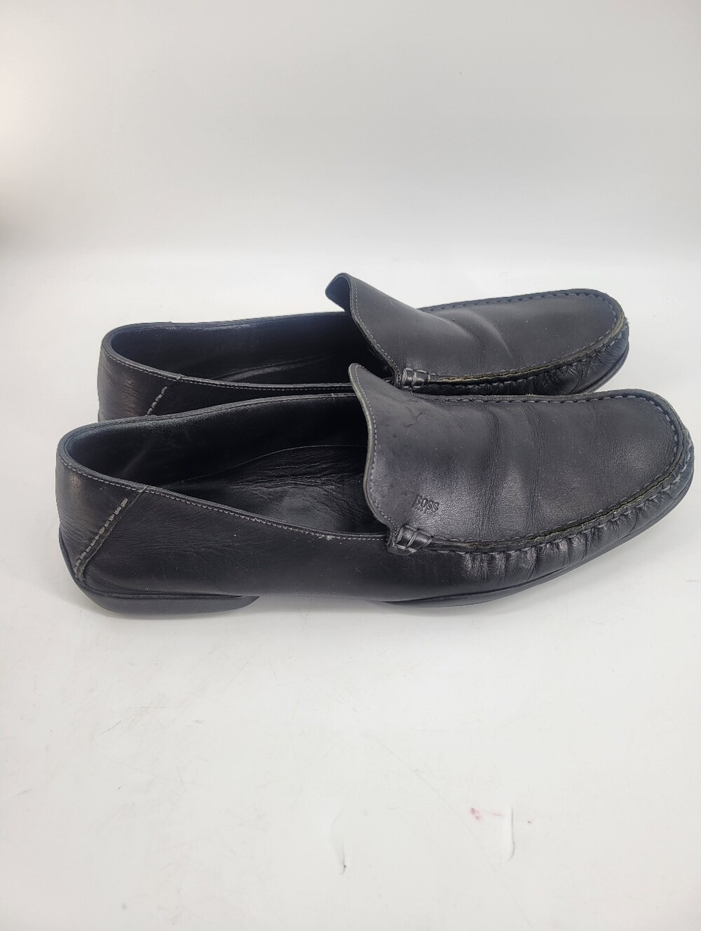Boss Hugo Boss Men's Black Leather Slip-On Driving Loafers Size 10